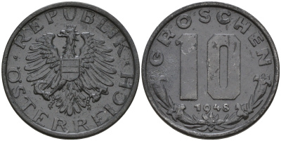 Австрия 10 грошей 1948  KM 2874 цинк    4153-224