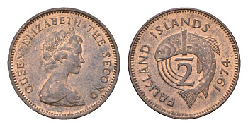 Фолклендские острова (Фолкленды) 1/2 пенни 1974 KM 1 бронза aUNC 4679-539