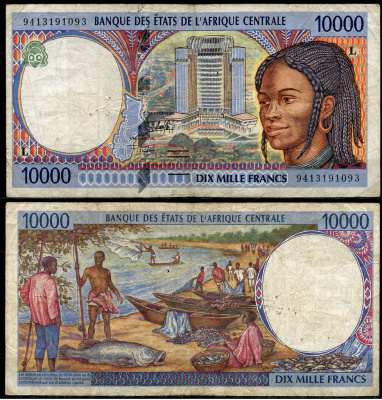 Центрально-африканские штаты, Габон 10000 франков 1994 Здание Банка центральноафриканских государств (Яунде, Камерун) Pick 405L a  бумага   6285-41-3-1