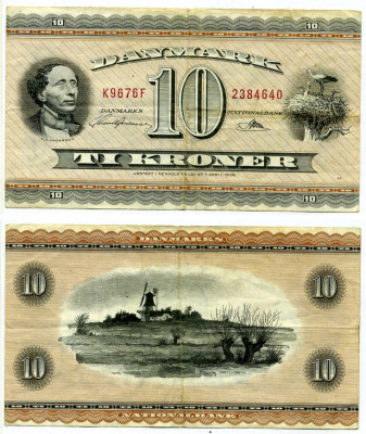 Дания 10 крон 1967 серия K9 Pick 44u бумага 8603-32-2-2