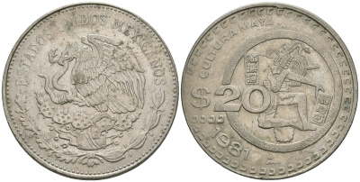 Мексика 20 песо 1981 культура майя KM 486 медно-никель 4558-1232