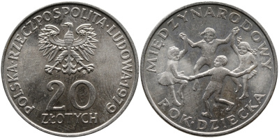 Польша 20 злотых 1979 Международный год детей KM 99 медно-никель UNC 441-845