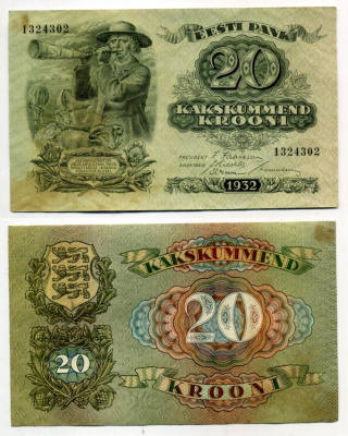 Эстония 20 крон 1932 пастух Pick 64 a бумага 7457-28-3-2