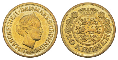 Дания 20 крон 1990 Маргрете II (1972-2024) KM 871 алюминиевая бронза UNC M69-03