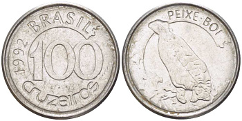 БРАЗИЛИЯ 100 КРУЗЕЙРО 1992 РЕФОРМА 1990-1993, ЛАМАНТИН KM 623 нержавеющая сталь 4387-767