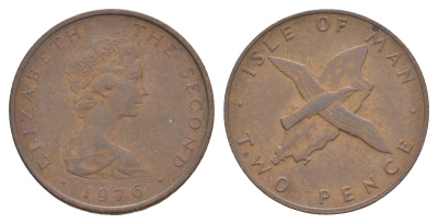 Остров Мэн 2 пенса 1976 PM, Елизавета II (1952-2022) KM 34 бронза 4652-735