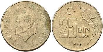 Турция 25000 лир 1996 Мустафа Кемаль Ататюрк KM 1041 медь цинк никель 4595-534