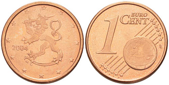 ФИНЛЯНДИЯ 1 ЕВРОЦЕНТ 2004 M KM 98 сталь плакированная медью UNC 214-262