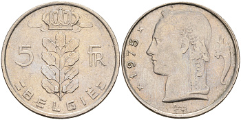 Бельгия 5 франков 1975 Belgie, Бодуэн I (1951-1993) KM 135.1 медно-никель 4589-813