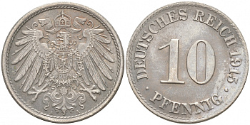 ГЕРМАНИЯ 10 ПФЕННИГОВ 1915 A J. 13, KM 12 медно-никель 73-1616