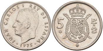 Испания 5 песет 1975 (79) Хуан Карлос I (1975-2014) KM 807 медно-никель 4571-1154