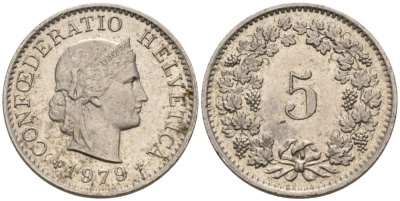 Швейцария 5 раппенов 1979 KM 26 медно-никель 75-1336