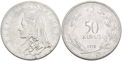 Турция 50 курушей 1975 Анатолийская невеста KM 899 нержавеющая сталь 4541-1154