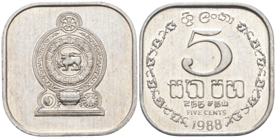 Шри-Ланка 5 центов 1988 KM 139а алюминий 4392-1132