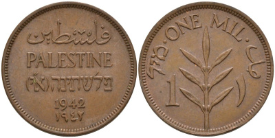 Израиль, Палестина 1 миль 1942 британская администрация (1927-1948) KM 1 бронза    4154-359