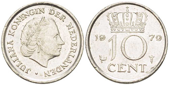 НИДЕРЛАНДЫ 10 ЦЕНТОВ 1979 ЮЛИАНА (1948-1980) KM 182 никель 211-1243