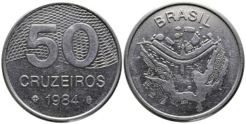 Бразилия 50 крузейро 1984 карта города Бразилиа KM 594.1 нержавеющая сталь 3336-912
