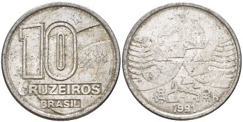 Бразилия 10 крузейро 1990 золотодобыча KM 619.1 нержавеющая сталь 4179-1013