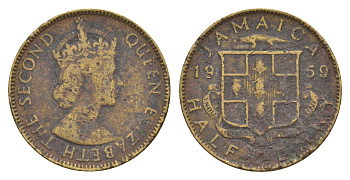 Ямайка 1/2 пенни 1959 Елизавета II (1952-2022) KM 36 никель латунь 4626-631
