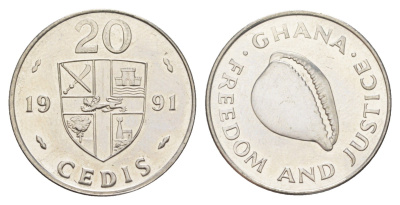 Гана 20 седи 1991 раковина KM 30 сталь плакированная никелем UNC 4654-456