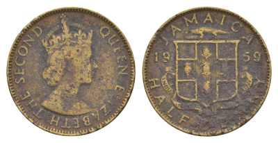 Ямайка 1/2 пенни 1959 Елизавета II (1952-2022) KM 36 никель латунь 4626-631