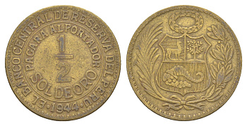 Перу 1/2 соль 1944 KM 220 латунь 4654-635
