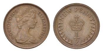 Великобритания 1/2 нового пенни 1978 Елизавета II (1952-2022) KM 914, Spink 4239 бронза 4674-425