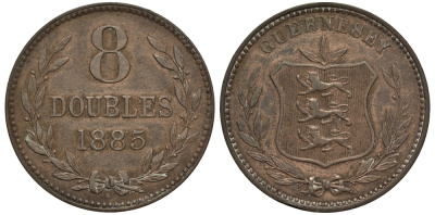 Гернси 8 даблов (дублей) 1885 H KM 7 бронза 650-213