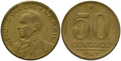 Бразилия 50 сентаво 1947 KM 557a алюминиевая бронза 4575-1042