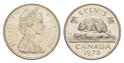 Канада 5 центов 1978 Елизавета II (1952-2022), бобр KM 60.1 никель 4639-468