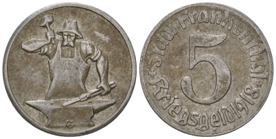 Франкенталь (Пфальц, Бавария) 5 пфенингов 1918 Funck 135.9, Men05 7460.14, Men18 9381.14 железо 4596-142