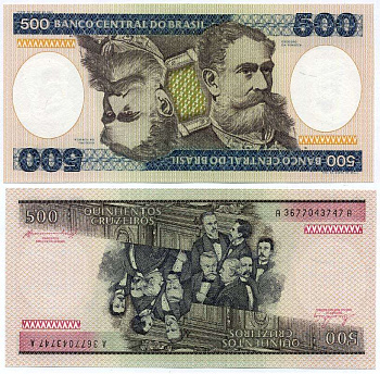 БРАЗИЛИЯ 500 КРУЗЕЙРО 1985 ПОДПИСЬ 21, ДЕОДОРУ ДА ФОНСЕКА ПЕРВЫЙ ПРЕЗИДЕНТ БРАЗИЛИИ Pick 200b бумага UNC (ПРЕСС) 8612-16-1-1
