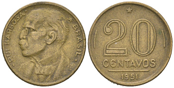 Бразилия 20 сентаво 1951 Руй Барбоза ди Оливейра KM 562 алюминиевая бронза 4596-227