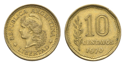 Аргентина 10 сентаво 1970 KM 66 латунь 4664-557