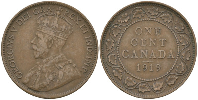 Канада 1 цент 1919 Георг V (1910-1936) KM 21 медь 110-1051