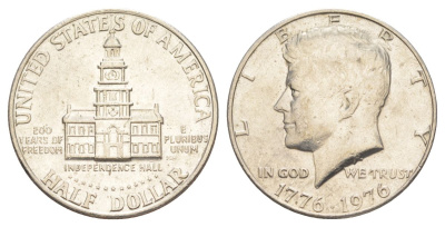США 1/2 доллара (50 центов) 1976 200 лет независимости, Джон Кеннеди KM 205 медь плакированная медно-никелем aUNC 4545-116