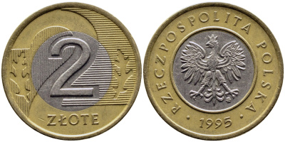Польша 2 злотых 1995 MW KM 283 биметалл 51-1125