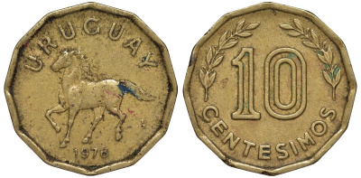 Уругвай 10 сентесимо 1978 KM 66 алюминиевая бронза 4164-762