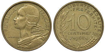Франция 10 сантимов 1968 тип Marianne KM 929, Le Franc 144.8 медь алюминий никель 4128-154