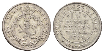 Гессен-Кассель 1/4 талера 1771 FU, Фридрих II Гессен-Кассельский (1760-1785) KM 491 серебро 1529-1333