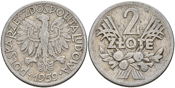 Польша 2 злотых 1959  KM 46 алюминий    4157-831