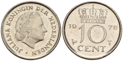Нидерланды 10 центов 1978 Юлиана (1948-1980) КМ 182 никель    4598-336