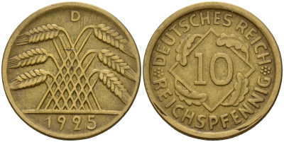 Германия 10 рейхспфеннигов 1925 D J. 317, KM 40 алюминиевая бронза    4603-811
