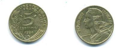 ФРАНЦИЯ 5 САНТИМОВ 1998 ТИП MARIANNE KM 933 медь алюминий никель 84-1562