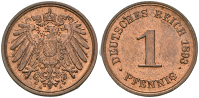 Германия 1 пфенниг 1893 A, Вильгельм II (1888-1918) KM 10, J. 10 медь aUNC 1525-523