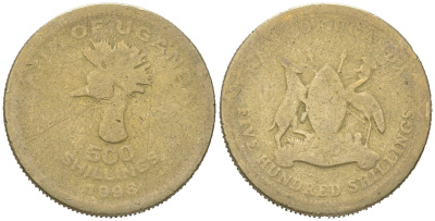 Уганда 500 шиллингов 2008 страус KM 69 никель латунь 4616-934