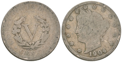 США 5 центов 1904 голова свободы KM 112 медно-никель 4401-921