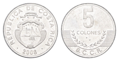 Коста-Рика 5 колонов 2008 KM 227b алюминий aUNC 4664-748