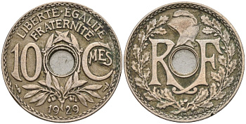 Франция 10 сантимов 1929 KM 866a, Le Franc 138.3 медно-никель 4143-954