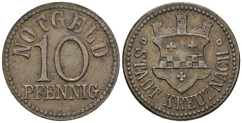 Кройцнах (Пруссия, Рейн) 10 пфеннингов ND Funck 259.1, Men18 17446.1 железо 4586-1047